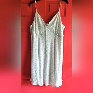 Arula Altar’d State White & Green Floral Print Spaghetti Strap Mini Dress XL